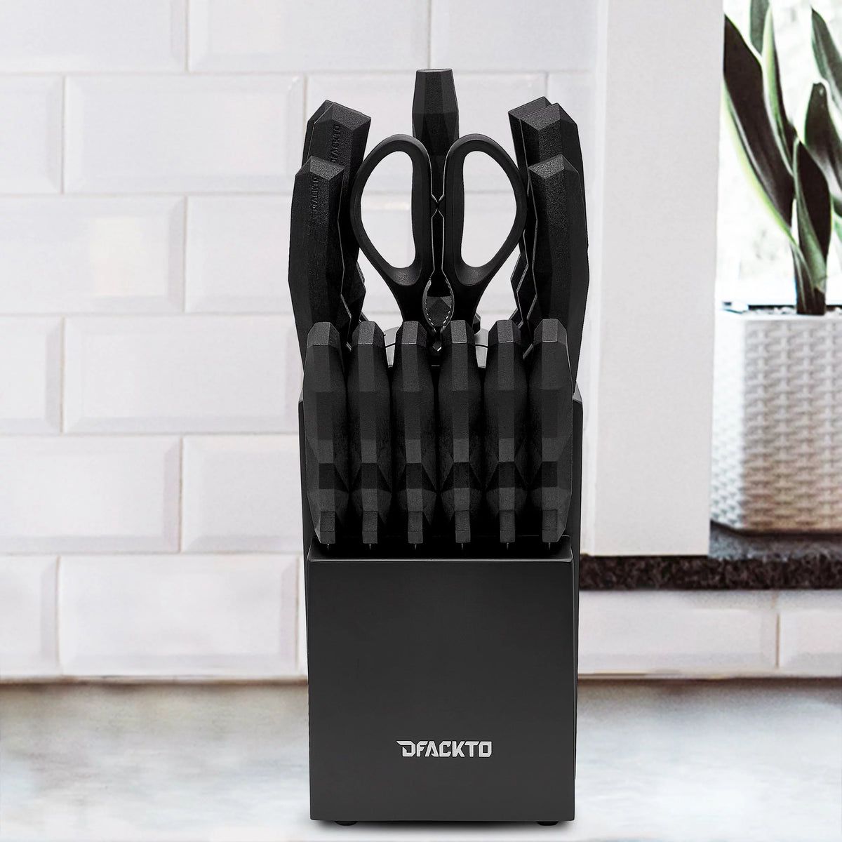 15 Piece Full Tang Black Kitchen Knife Block Set I706