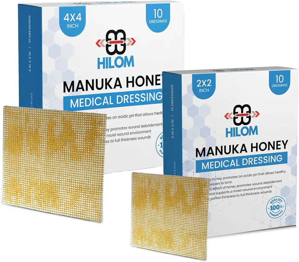 Medical Grade Manuka Honey Gauze Dressing 2 inch x 2 inch and 4 x 4 inch 10 Pack Non-Adherent B79933