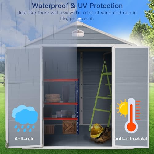 Grey Resin Outdoor Storage Shed with Door & Lock I9766