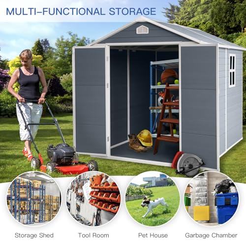 Grey Resin Outdoor Storage Shed with Door & Lock I9766