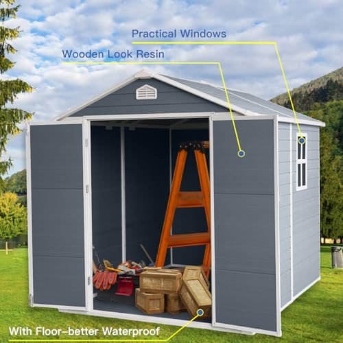 Grey Resin Outdoor Storage Shed with Door & Lock I9766