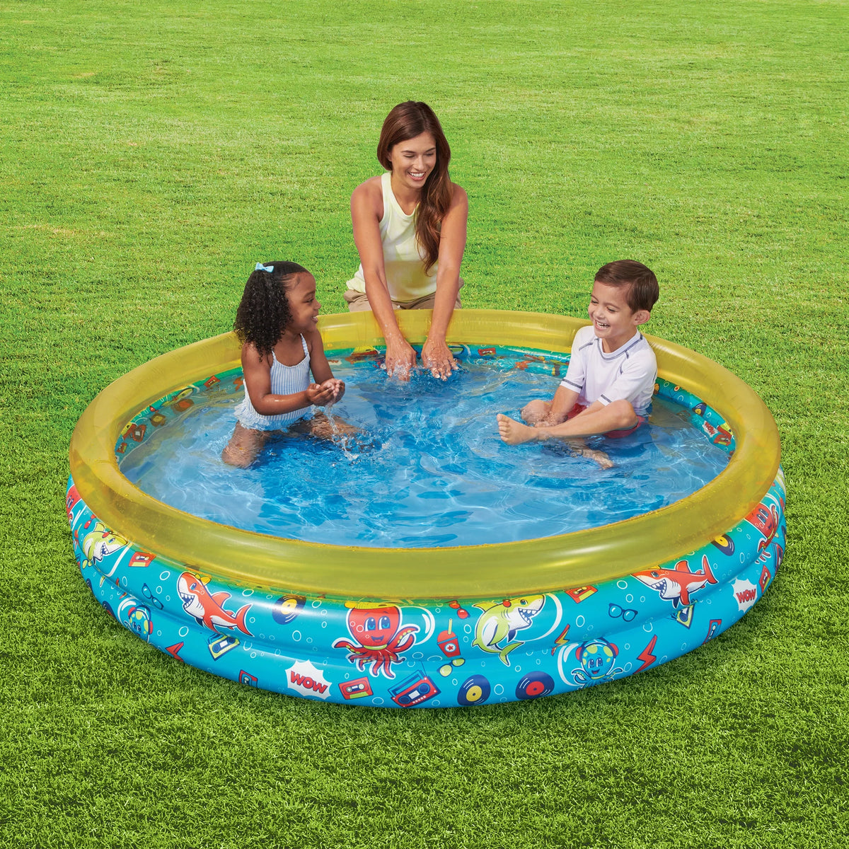 Yellow Round Inflatable 3-Ring Kiddie Pool R97811