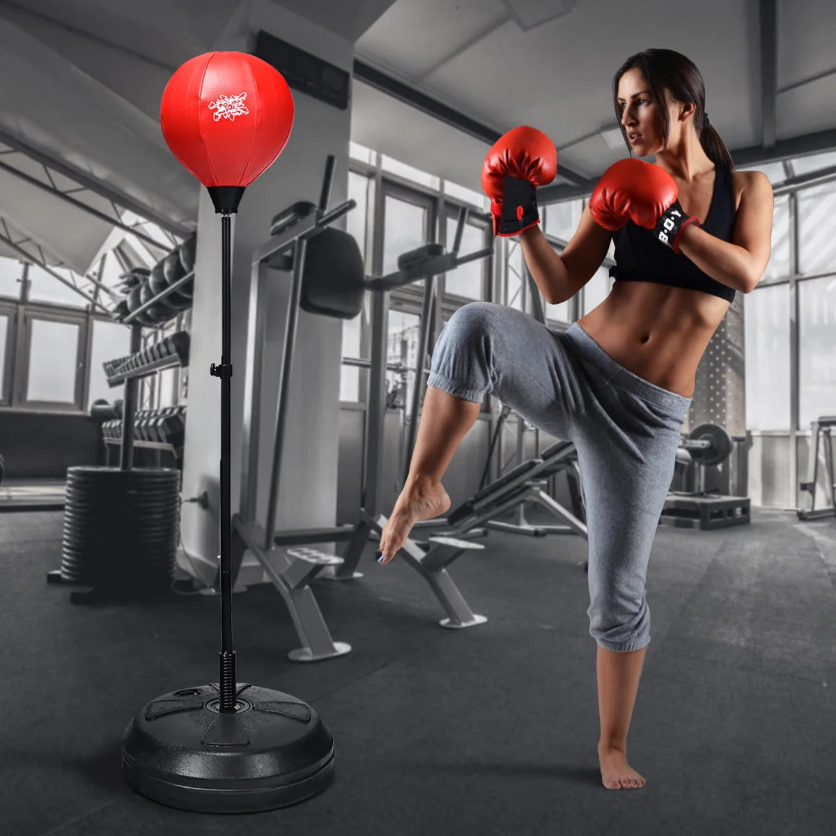 Boxing Punching Bag with Height Adjustable Stand and Boxing Gloves W3366