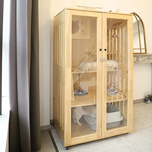 Large Indoor Cat Enclosure with Scratching Post and Lockable Wheels X337205