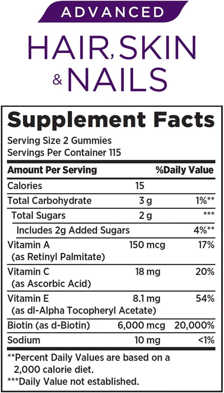 230 Gummies Hair Skin and Nails Supplement with Biotin Vitamin C E Strawberry Flavor A8449