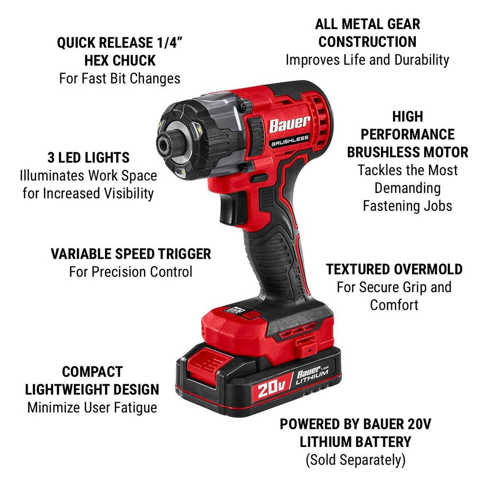 20V Brushless Cordless 1/4 in. Hex 3-Speed Impact Driver U1833