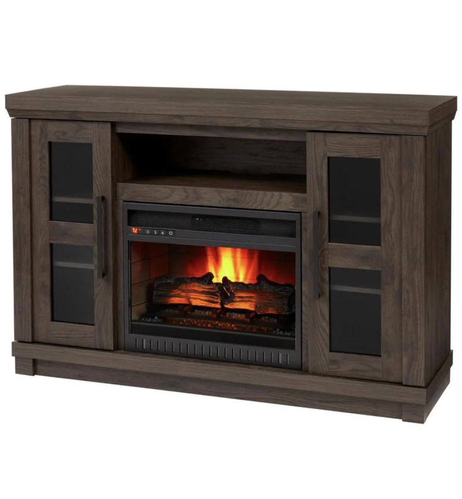 54 in. Media Console Infrared Electric Fireplace in Vintage Warm Oak H845669