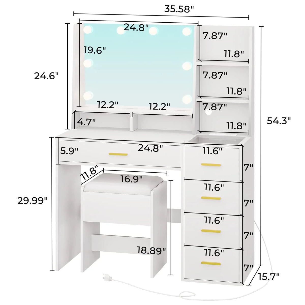White Vanity Set with Mirror and Lights W35786