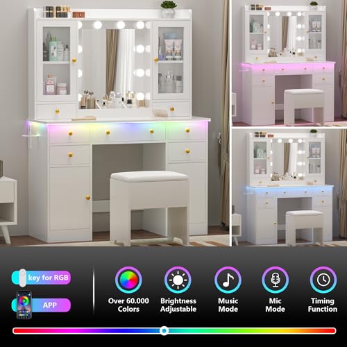 White Vanity Desk with Mirror and Lights S75878