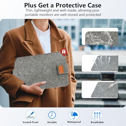 15.6" 1080P Portable Monitor with Protective Sleeve Adjustable Stand USB C HDMI K20758