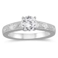 Engraved Diamond Solitaire Ring in 14K White Gold T10189