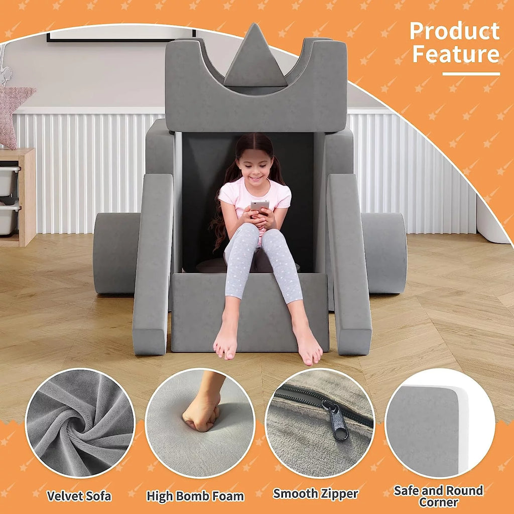 13Pcs Kids Couch, Toddler Couch, Fold Out Couch, Modular Couch, Gray C648985