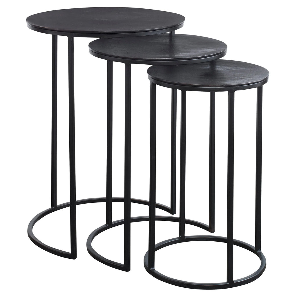 Metal Frame Round Top Nesting Tables, Set of 3, Espresso B61055