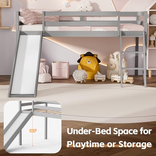 Twin Wood Bunk Bed with Slide and Ladder A319825