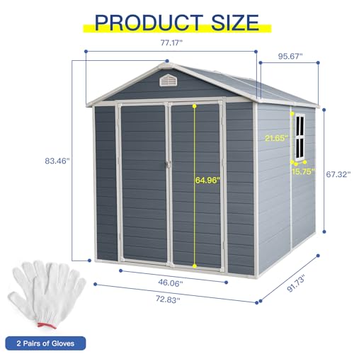 Grey Resin Outdoor Storage Shed with Door & Lock I9766