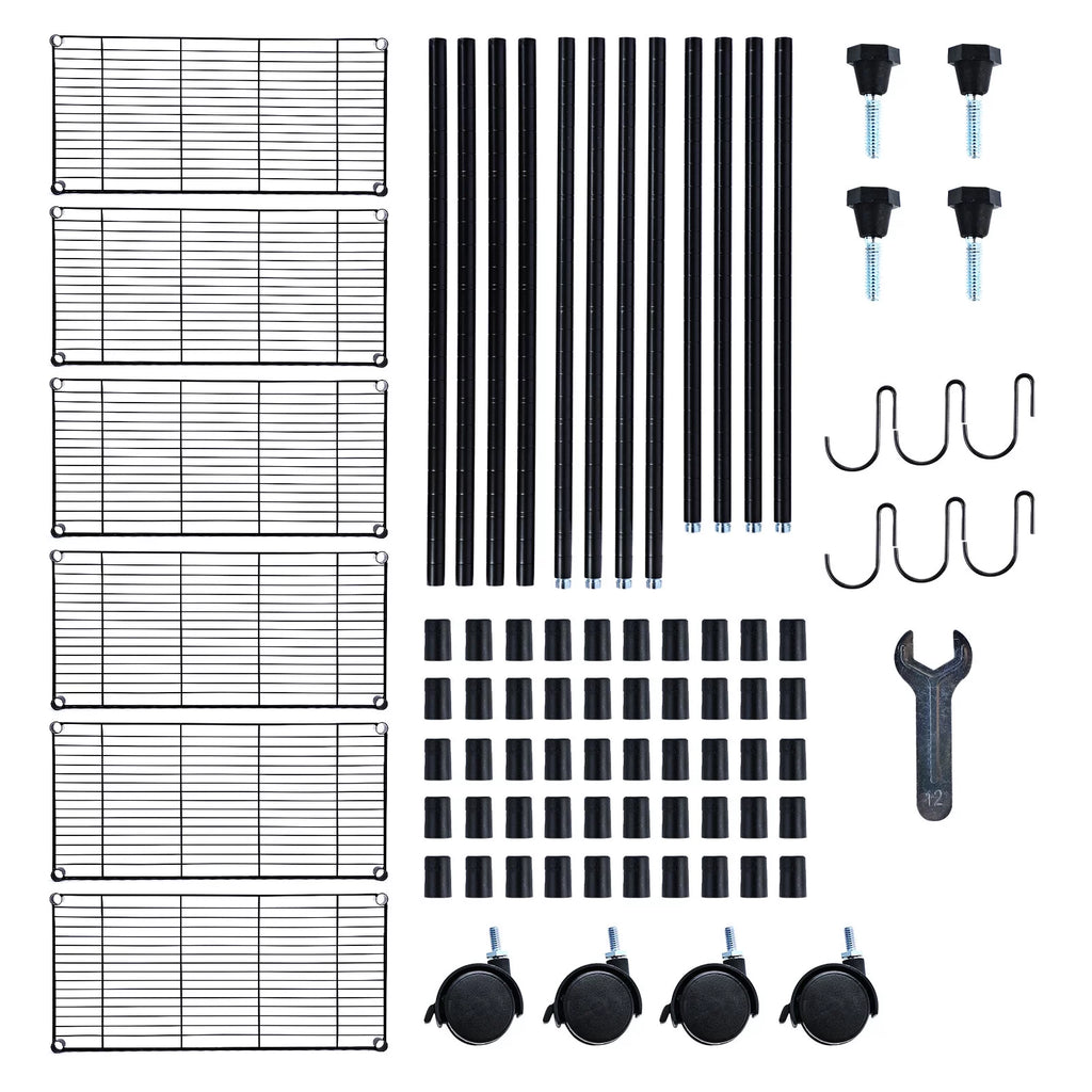 6-Shelf Wire Shelving Unit with Wheels and Hooks W38681