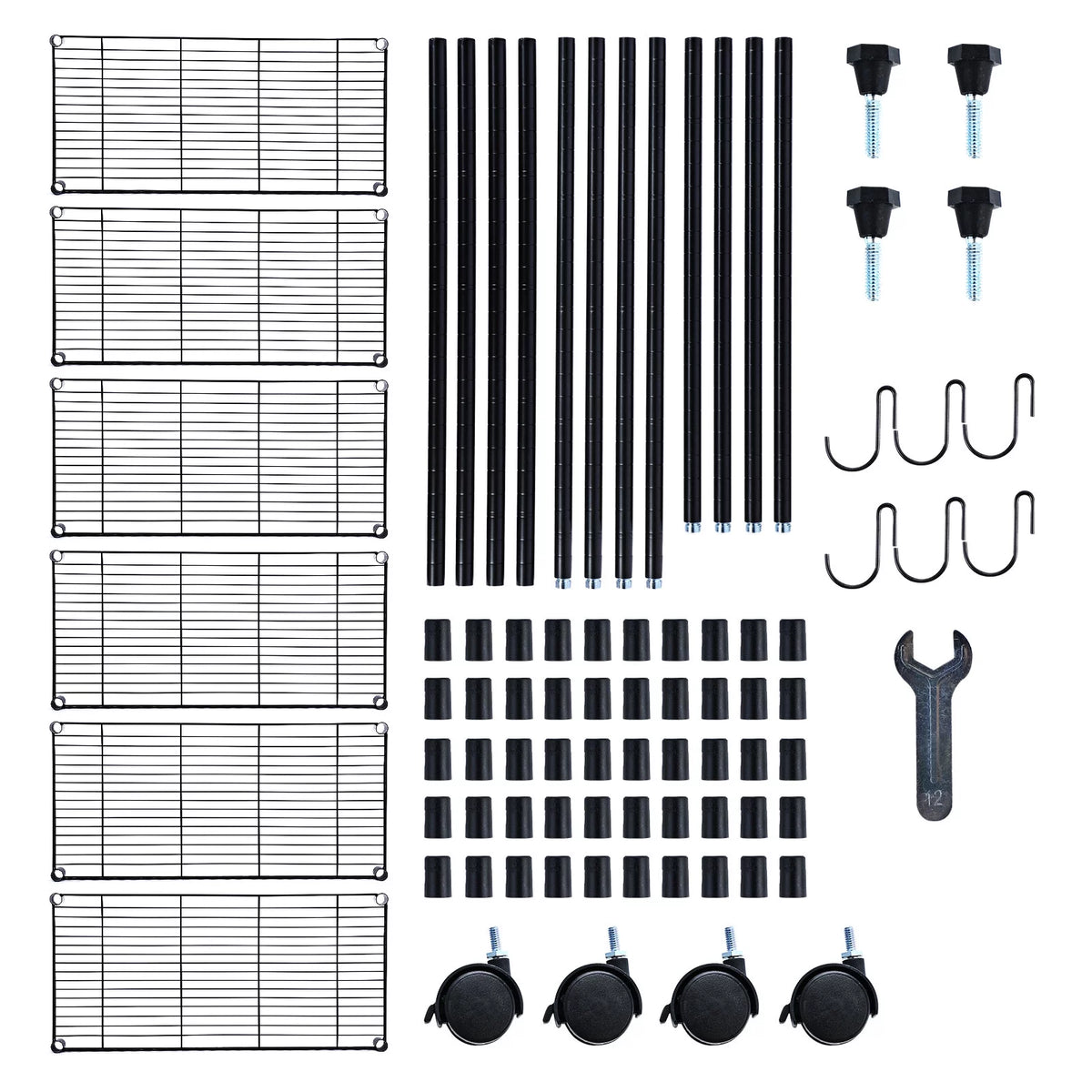 6-Shelf Wire Shelving Unit with Wheels and Hooks W38681