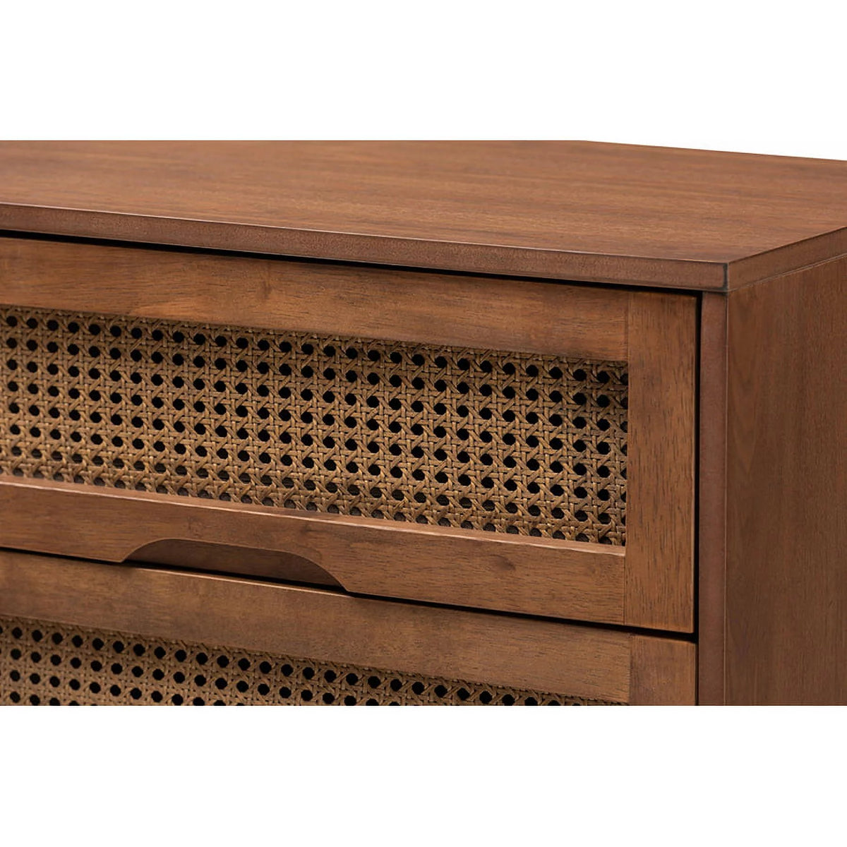 Walnut Brown Wood and Synthetic Rattan 6-Drawer Dresser Q3736