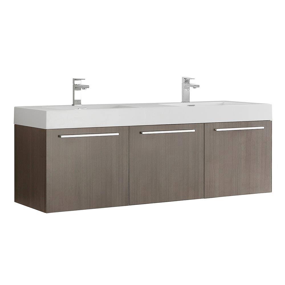 Gray Oak Double Bathroom Wall Hung Vanity Cabinet Q914758