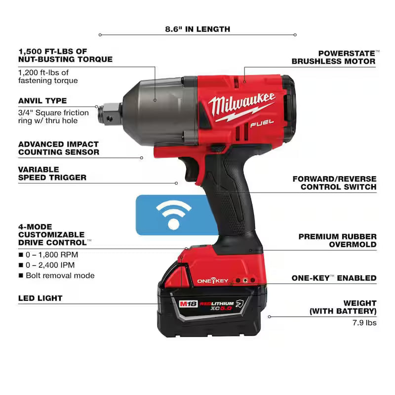 18V Cordless Brushless 3/4 in. High-Torque Impact Wrench F348298