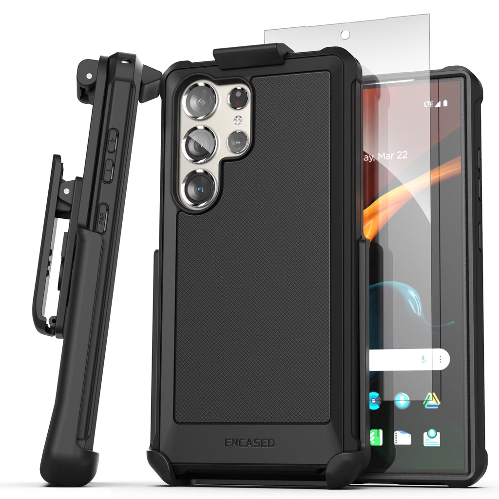 Falcon Belt Case with Holster Clip and Tempered Glass Screen Protector (Black) U541984