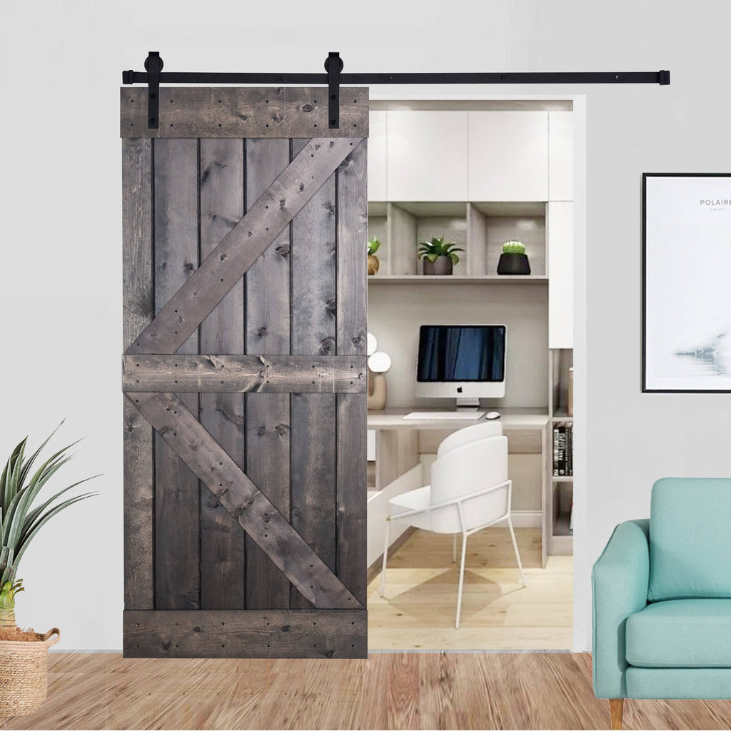 Paneled Wood Barn Door with Installation Hardware Kit D666596