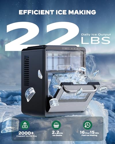Crescent Ice Maker Countertop, Self-Cleaning, 16 Pcs in 15 Mins T819