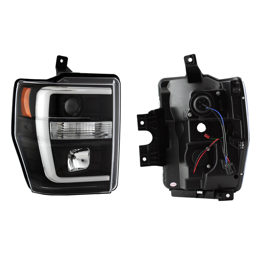Black LED Tube Projector Headlights Pair B700827