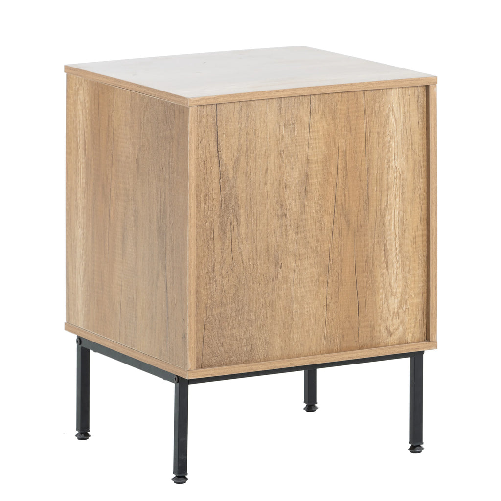 Natural Nightstand with Rattan Door and Open Storage E618117
