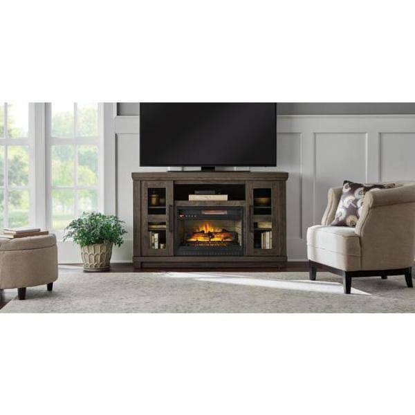 54 in. Media Console Infrared Electric Fireplace in Vintage Warm Oak H845669