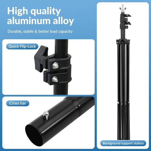 10ft Adjustable Background Support Stand Photography Video Studio Backdrop Kit with 4 Backdrop Clamps and 2 Sandbags Black B8166