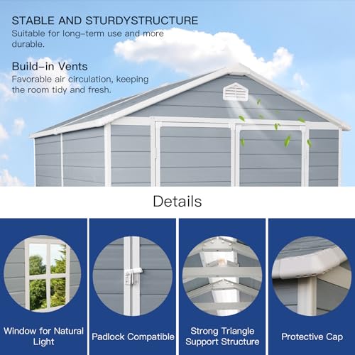 Grey Resin Outdoor Storage Shed with Door & Lock I9766