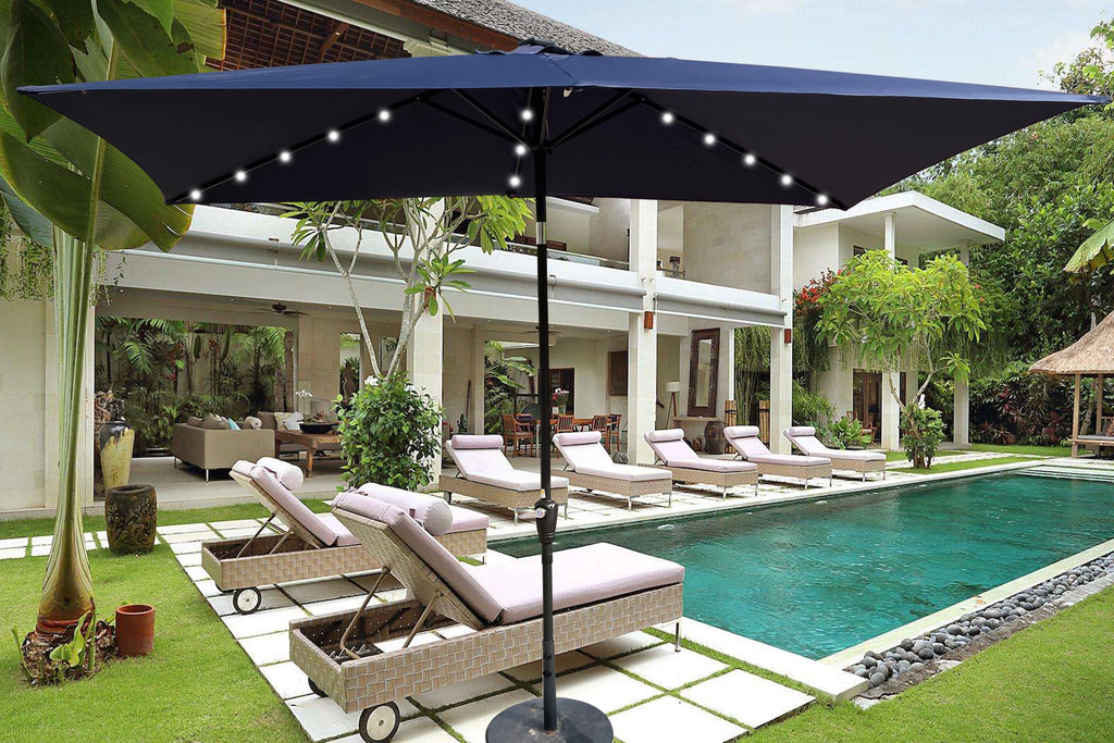 Rectangular Patio Solar LED Lighted Outdoor Umbrellas with Crank and Push Button Tilt C35901