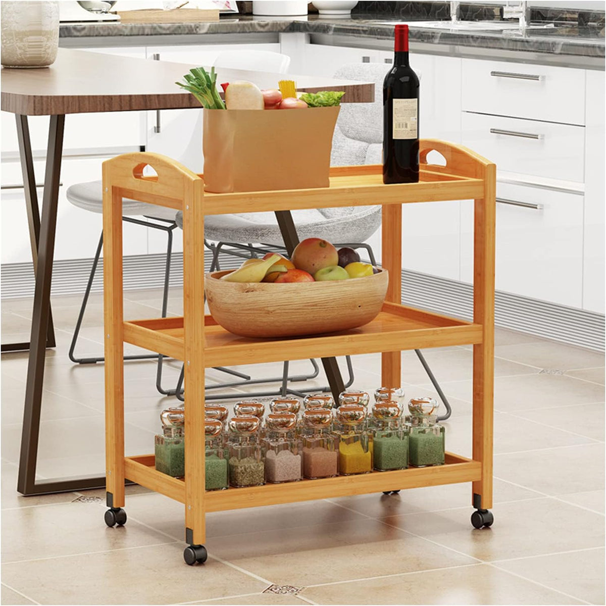 Side Table with Three-Tier Storage and Four Wheels Z9335