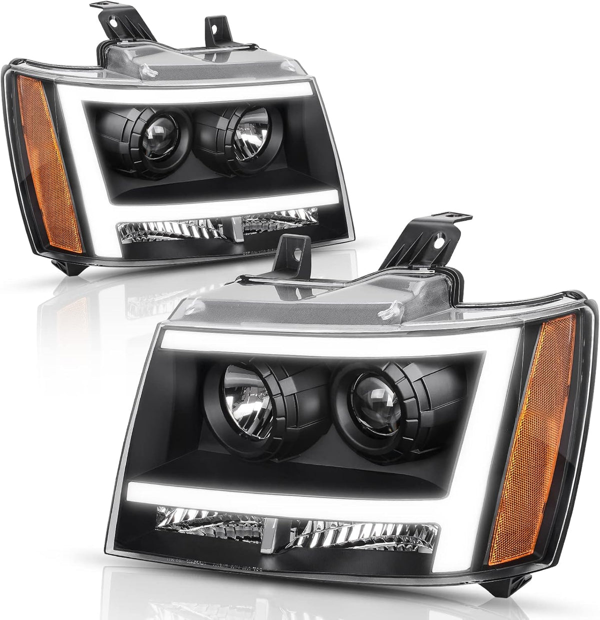 LED DRL Projector Headlight Assembly Black Housing Q293475