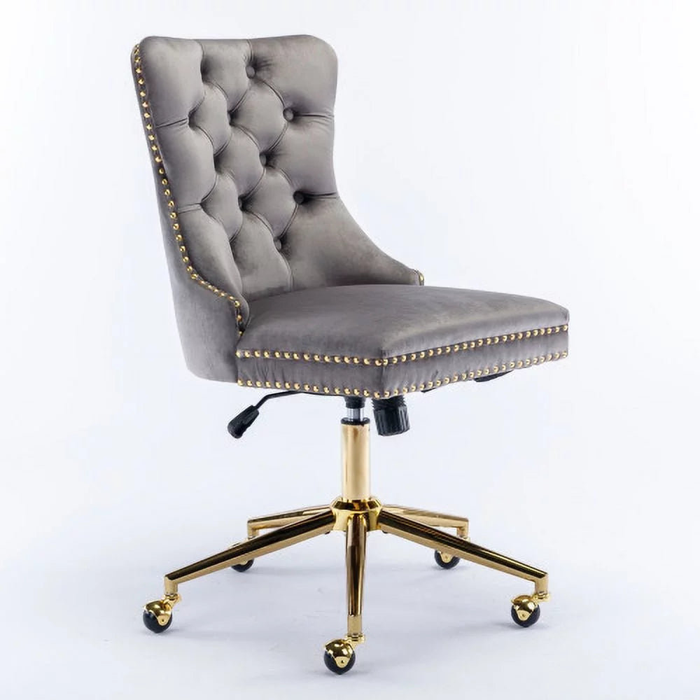Velvet Upholstered Tufted Button Office Chair with Golden Metal Base A72412