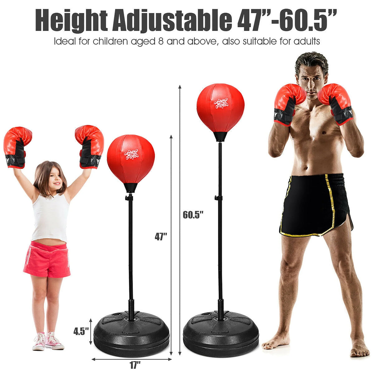 Boxing Punching Bag with Height Adjustable Stand and Boxing Gloves W3366