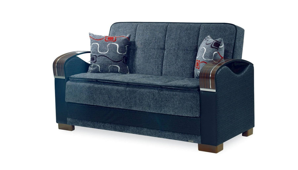 Gray Chenille Fabric Storage Sofa with Wooden Arms T5662