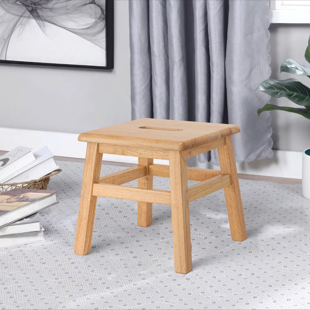 Solid Hardwood Wooden Step Stool, 12.25 Inches Height, Natural S129190
