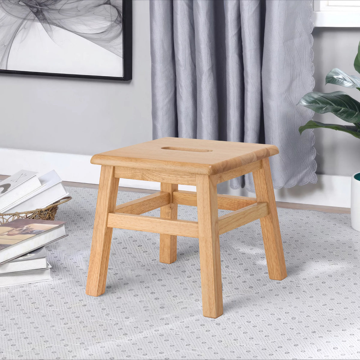 Solid Hardwood Wooden Step Stool, 12.25 Inches Height, Natural S129190