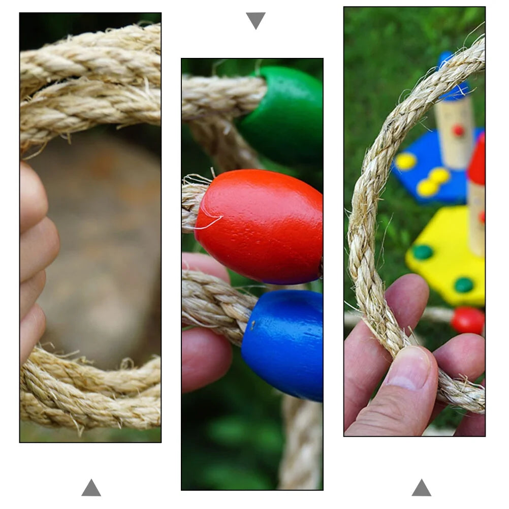 40 PCS Natural Rope Throwing Toss Rings Game Wooden Playset L6821