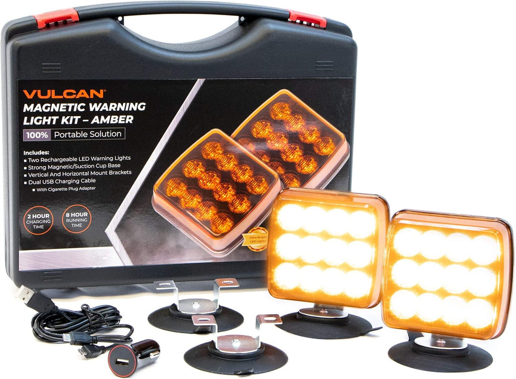 Amber LED Flashing Warning Light Kit with Magnetic Suction Cup Mounts I277067