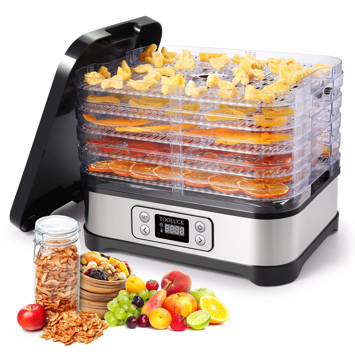 Electric Food Dehydrator, 250W, 5 Drying Trays, Stainless Steel, BPA Free R6204