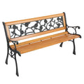 49-Inch Cast Iron Steel Frame Hardwood Garden Bench with Floral Design Backrest N398