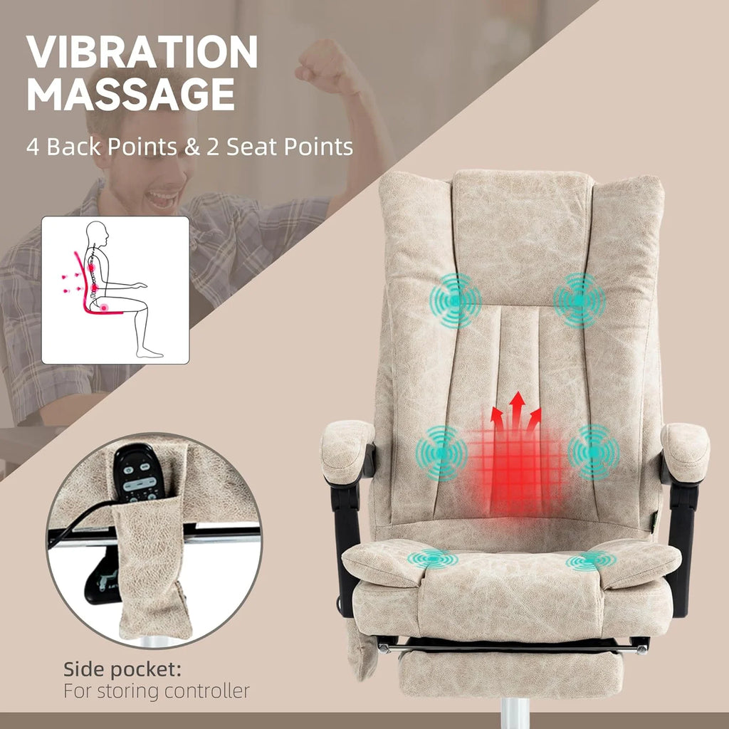 Cream White Microfiber High Back Office Chair with Massage and Footrest P4535
