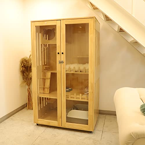 Large Indoor Cat Enclosure with Scratching Post and Lockable Wheels X337205