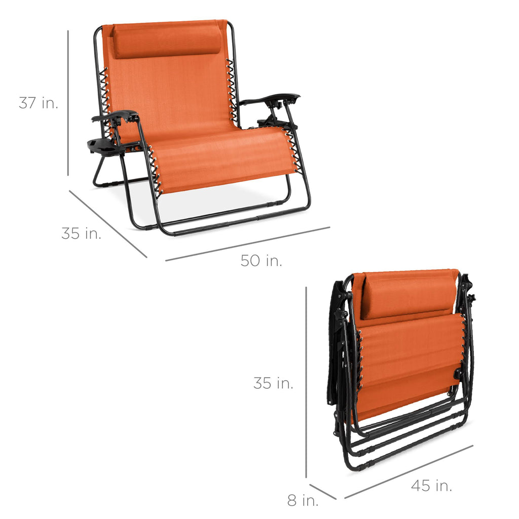 Terracotta Orange 2-Person Zero Gravity Chair with Cup Holders C164