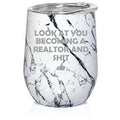 Black White Marble 12 oz Double Wall Vacuum Insulated Stainless Steel Stemless Wine Tumbler with Lid H349