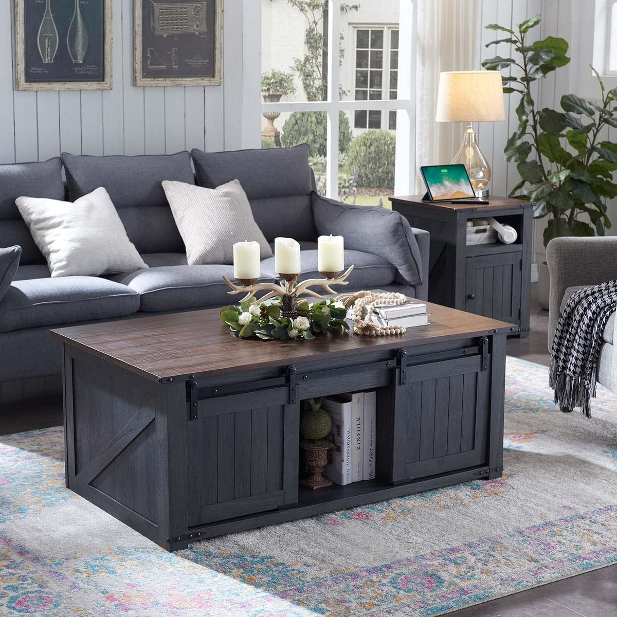 48" Lift Top Coffee Table with Sliding Barn Door G73156