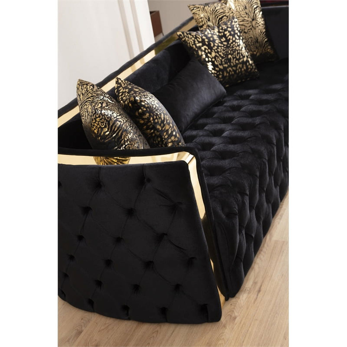 2 Pc Velvet Button Tufted Sofa Set in Black F66281